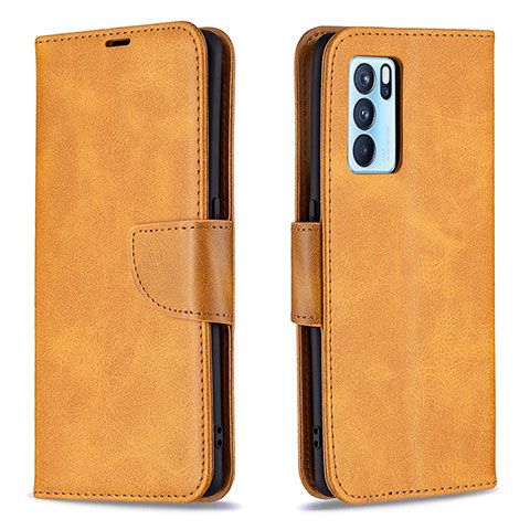 Coque Portefeuille Livre Cuir Etui Clapet B04F pour Oppo Reno6 Pro 5G India Brun Clair