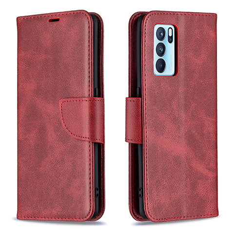 Coque Portefeuille Livre Cuir Etui Clapet B04F pour Oppo Reno6 Pro 5G India Rouge