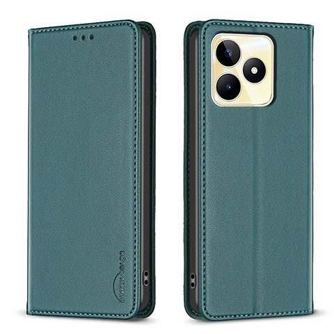 Coque Portefeuille Livre Cuir Etui Clapet B04F pour Realme C67 Vert