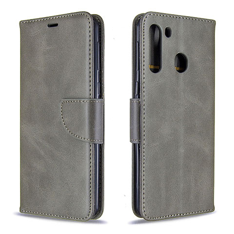 Coque Portefeuille Livre Cuir Etui Clapet B04F pour Samsung Galaxy A21 Gris