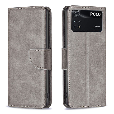 Coque Portefeuille Livre Cuir Etui Clapet B04F pour Xiaomi Poco M4 Pro 4G Gris