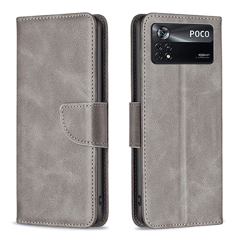 Coque Portefeuille Livre Cuir Etui Clapet B04F pour Xiaomi Poco X4 Pro 5G Gris