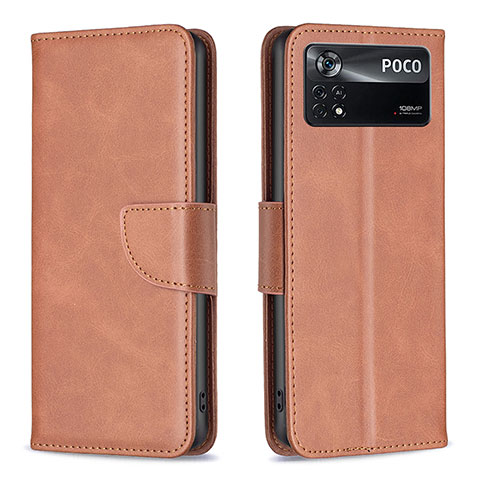 Coque Portefeuille Livre Cuir Etui Clapet B04F pour Xiaomi Poco X4 Pro 5G Marron