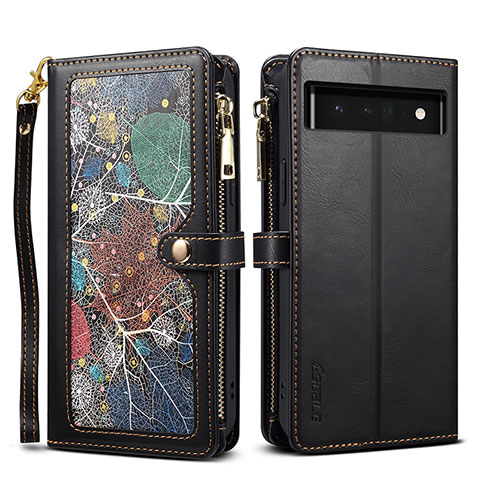 Coque Portefeuille Livre Cuir Etui Clapet B04S pour Google Pixel 6 Pro 5G Noir