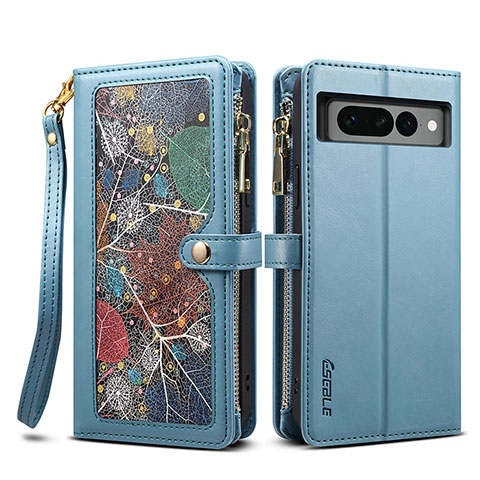 Coque Portefeuille Livre Cuir Etui Clapet B04S pour Google Pixel 7 Pro 5G Bleu