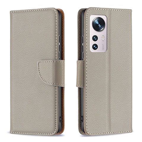 Coque Portefeuille Livre Cuir Etui Clapet B05F pour Xiaomi Mi 12 Pro 5G Gris