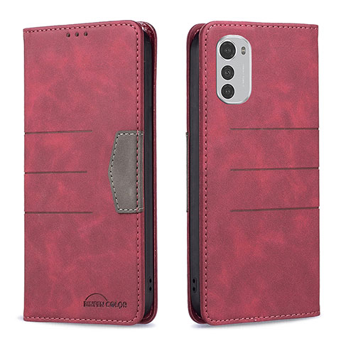 Coque Portefeuille Livre Cuir Etui Clapet B06F pour Motorola Moto E32 Rouge