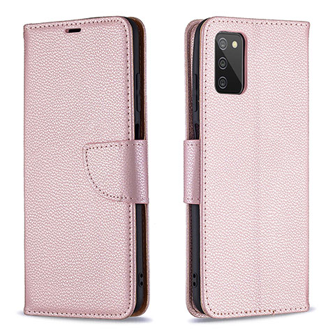 Coque Portefeuille Livre Cuir Etui Clapet B06F pour Samsung Galaxy A02s Or Rose