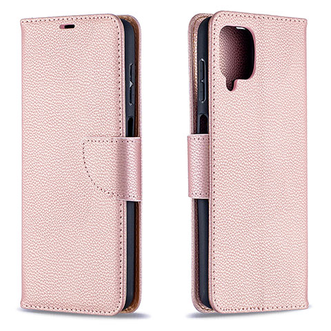 Coque Portefeuille Livre Cuir Etui Clapet B06F pour Samsung Galaxy A12 5G Or Rose