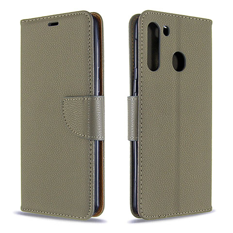 Coque Portefeuille Livre Cuir Etui Clapet B06F pour Samsung Galaxy A21 Gris