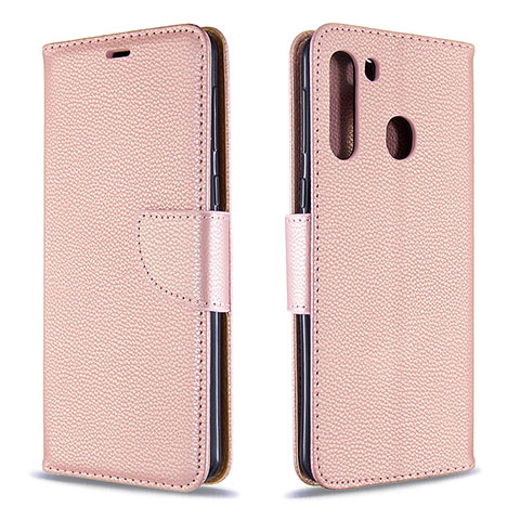 Coque Portefeuille Livre Cuir Etui Clapet B06F pour Samsung Galaxy A21 Or Rose