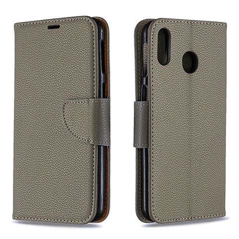 Coque Portefeuille Livre Cuir Etui Clapet B06F pour Samsung Galaxy M20 Gris