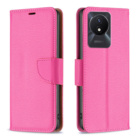 Coque Portefeuille Livre Cuir Etui Clapet B06F pour Vivo Y02 Rose Rouge