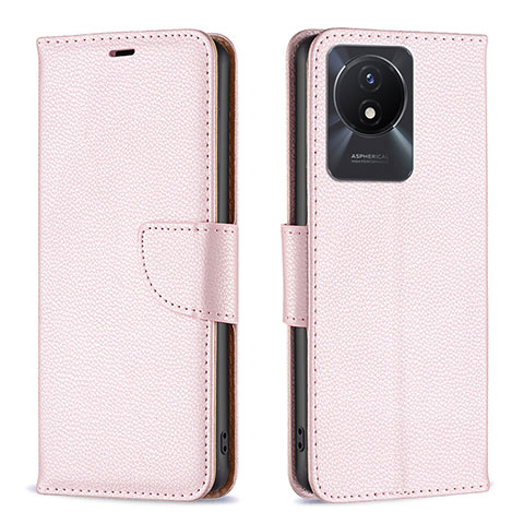 Coque Portefeuille Livre Cuir Etui Clapet B06F pour Vivo Y02t Or Rose