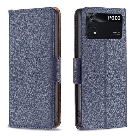 Coque Portefeuille Livre Cuir Etui Clapet B06F pour Xiaomi Poco M4 Pro 4G Bleu