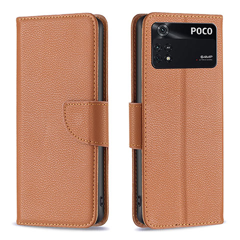 Coque Portefeuille Livre Cuir Etui Clapet B06F pour Xiaomi Poco M4 Pro 4G Marron