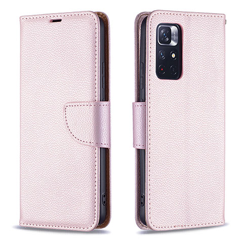 Coque Portefeuille Livre Cuir Etui Clapet B06F pour Xiaomi Poco M4 Pro 5G Or Rose