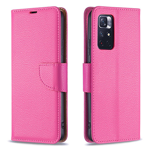 Coque Portefeuille Livre Cuir Etui Clapet B06F pour Xiaomi Poco M4 Pro 5G Rose Rouge