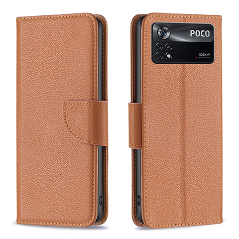 Coque Portefeuille Livre Cuir Etui Clapet B06F pour Xiaomi Poco X4 Pro 5G Marron