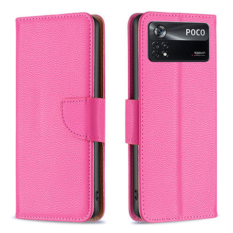 Coque Portefeuille Livre Cuir Etui Clapet B06F pour Xiaomi Poco X4 Pro 5G Rose Rouge