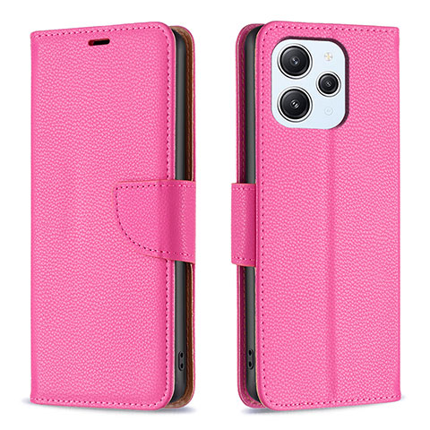 Coque Portefeuille Livre Cuir Etui Clapet B06F pour Xiaomi Redmi 12 4G Rose Rouge