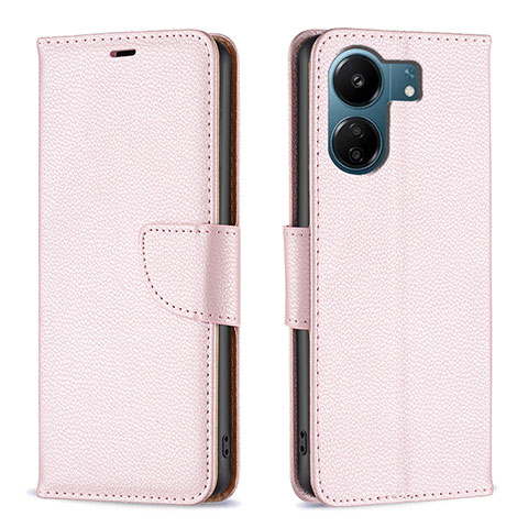 Coque Portefeuille Livre Cuir Etui Clapet B06F pour Xiaomi Redmi 13C Or Rose