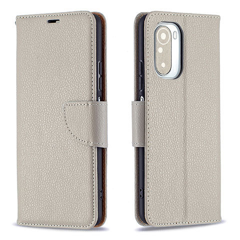 Coque Portefeuille Livre Cuir Etui Clapet B06F pour Xiaomi Redmi K40 5G Gris