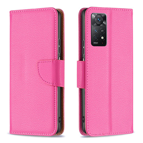 Coque Portefeuille Livre Cuir Etui Clapet B06F pour Xiaomi Redmi Note 11 Pro 4G Rose Rouge