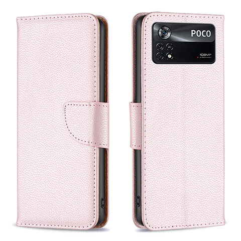 Coque Portefeuille Livre Cuir Etui Clapet B06F pour Xiaomi Redmi Note 11E Pro 5G Or Rose