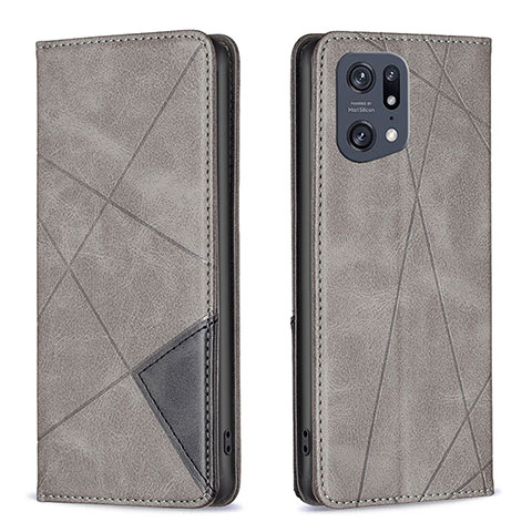 Coque Portefeuille Livre Cuir Etui Clapet B07F pour Oppo Find X5 Pro 5G Gris