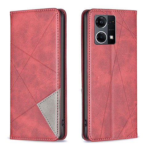 Coque Portefeuille Livre Cuir Etui Clapet B07F pour Oppo Reno8 4G Rouge