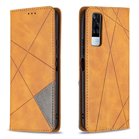 Coque Portefeuille Livre Cuir Etui Clapet B07F pour Vivo Y31 (2021) Brun Clair