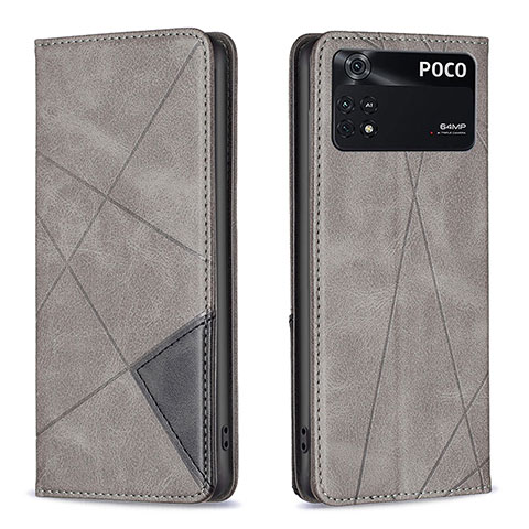 Coque Portefeuille Livre Cuir Etui Clapet B07F pour Xiaomi Poco M4 Pro 4G Gris