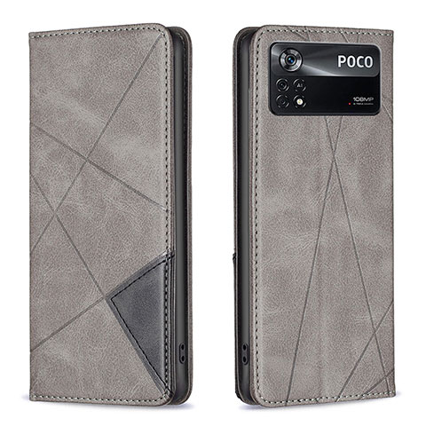 Coque Portefeuille Livre Cuir Etui Clapet B07F pour Xiaomi Poco X4 Pro 5G Gris