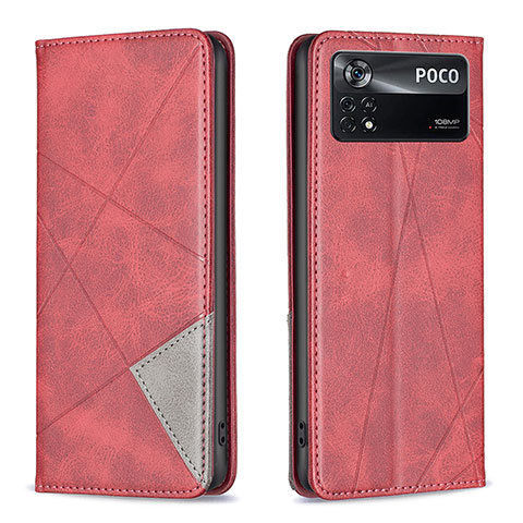 Coque Portefeuille Livre Cuir Etui Clapet B07F pour Xiaomi Poco X4 Pro 5G Rouge