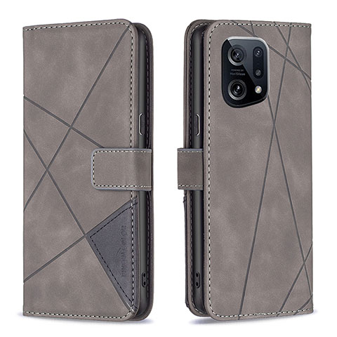 Coque Portefeuille Livre Cuir Etui Clapet B08F pour Oppo Find X5 5G Gris