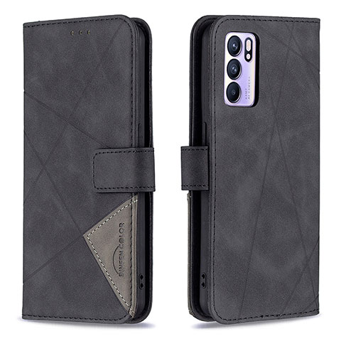 Coque Portefeuille Livre Cuir Etui Clapet B08F pour Oppo Reno6 5G Noir