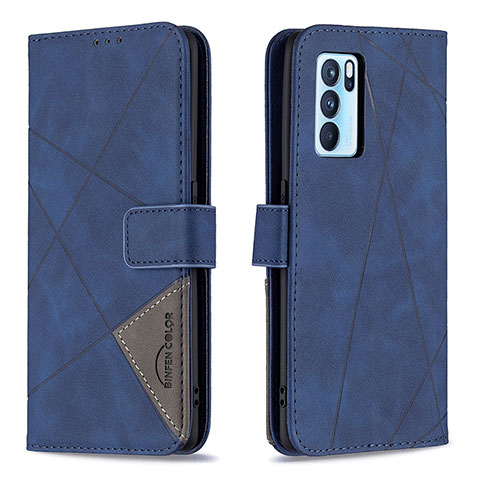 Coque Portefeuille Livre Cuir Etui Clapet B08F pour Oppo Reno6 Pro 5G India Bleu