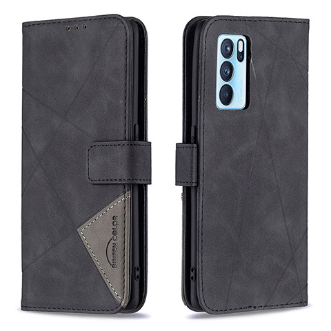 Coque Portefeuille Livre Cuir Etui Clapet B08F pour Oppo Reno6 Pro 5G India Noir