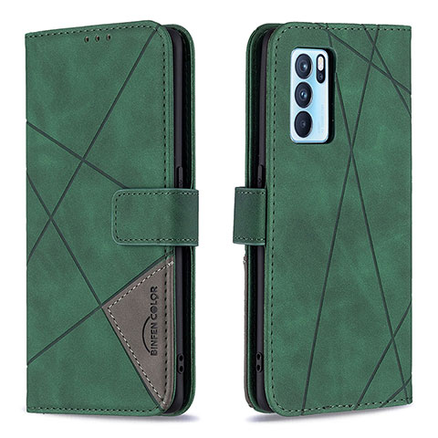 Coque Portefeuille Livre Cuir Etui Clapet B08F pour Oppo Reno6 Pro 5G India Vert