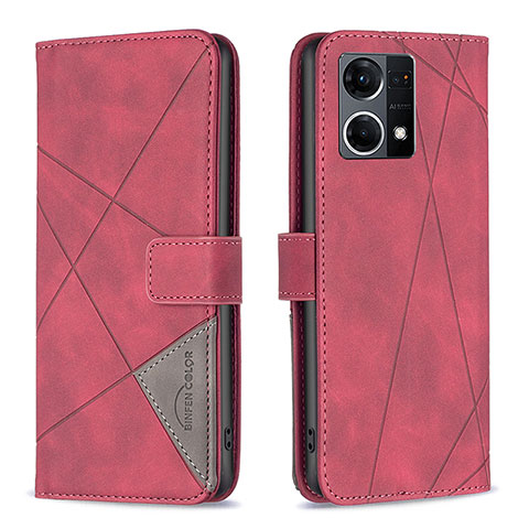 Coque Portefeuille Livre Cuir Etui Clapet B08F pour Oppo Reno7 4G Rouge