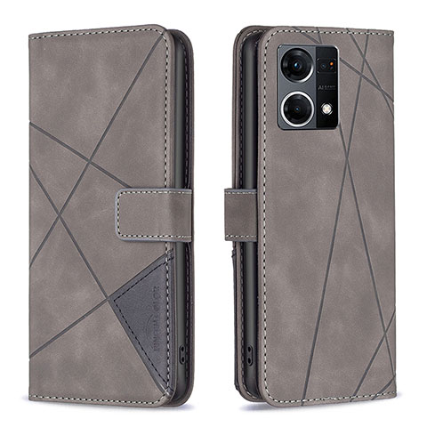 Coque Portefeuille Livre Cuir Etui Clapet B08F pour Oppo Reno8 4G Gris