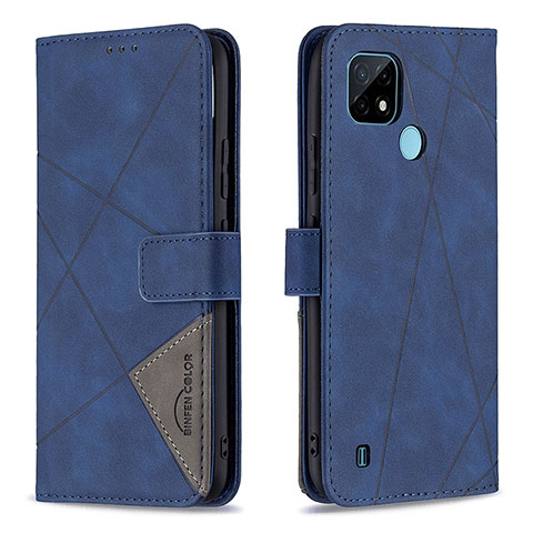 Coque Portefeuille Livre Cuir Etui Clapet B08F pour Realme C21 Bleu