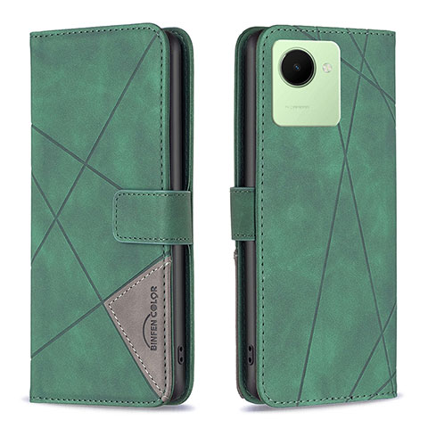 Coque Portefeuille Livre Cuir Etui Clapet B08F pour Realme C30 Vert