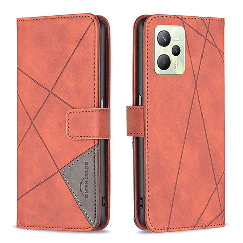 Coque Portefeuille Livre Cuir Etui Clapet B08F pour Realme C35 Orange