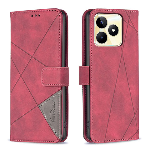 Coque Portefeuille Livre Cuir Etui Clapet B08F pour Realme C51 Rouge