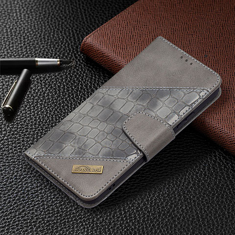 Coque Portefeuille Livre Cuir Etui Clapet B08F pour Samsung Galaxy S21 FE 5G Gris