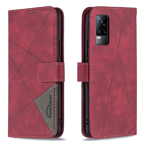 Coque Portefeuille Livre Cuir Etui Clapet B08F pour Vivo V21e 4G Rouge