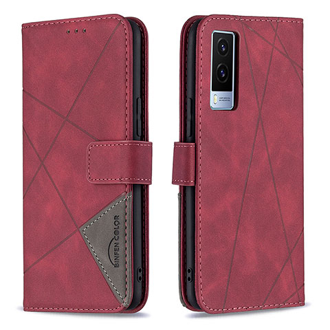 Coque Portefeuille Livre Cuir Etui Clapet B08F pour Vivo V21e 5G Rouge