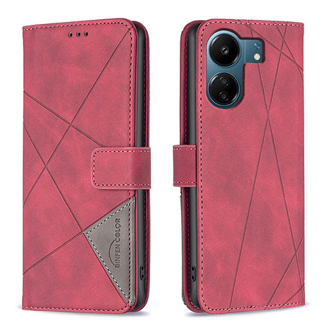 Coque Portefeuille Livre Cuir Etui Clapet B08F pour Xiaomi Poco C65 Rouge